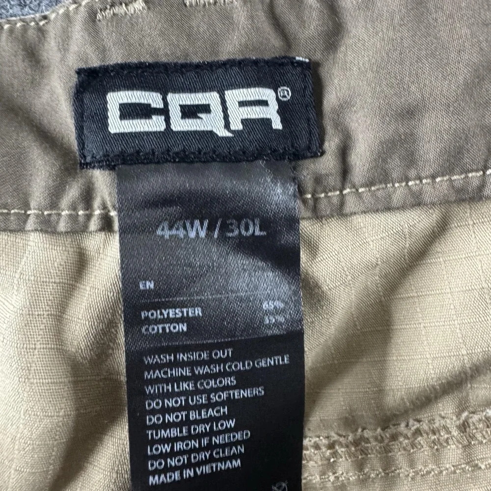 CQR Cargo Pants Mens 44x30 Beige Ripstop Elastic Waist Tactical Workwear Pockets